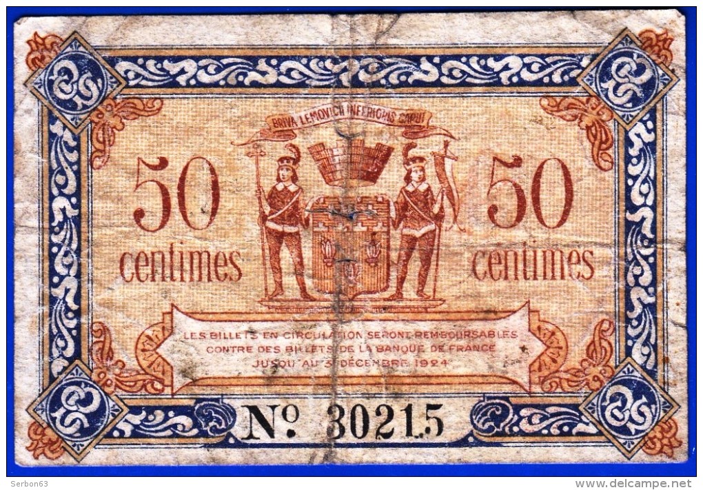 BON - BILLET - MONNAIE - 50 CENTIMES CHAMBRE DE COMMERCE DE BRIVE-LA-GAILLARDE 19100 CORREZE SERIE E N° 30215 - Chamber Of Commerce