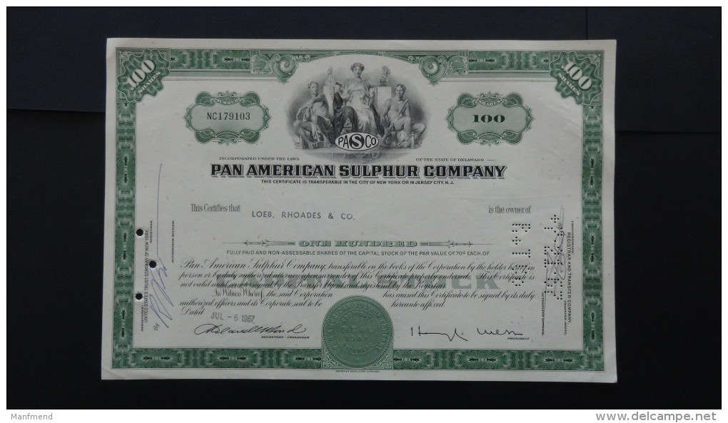 USA - Pan American Sulphur Company - Nr:NC179103/ 1967 - 100 Shares - Look Scans - P - R
