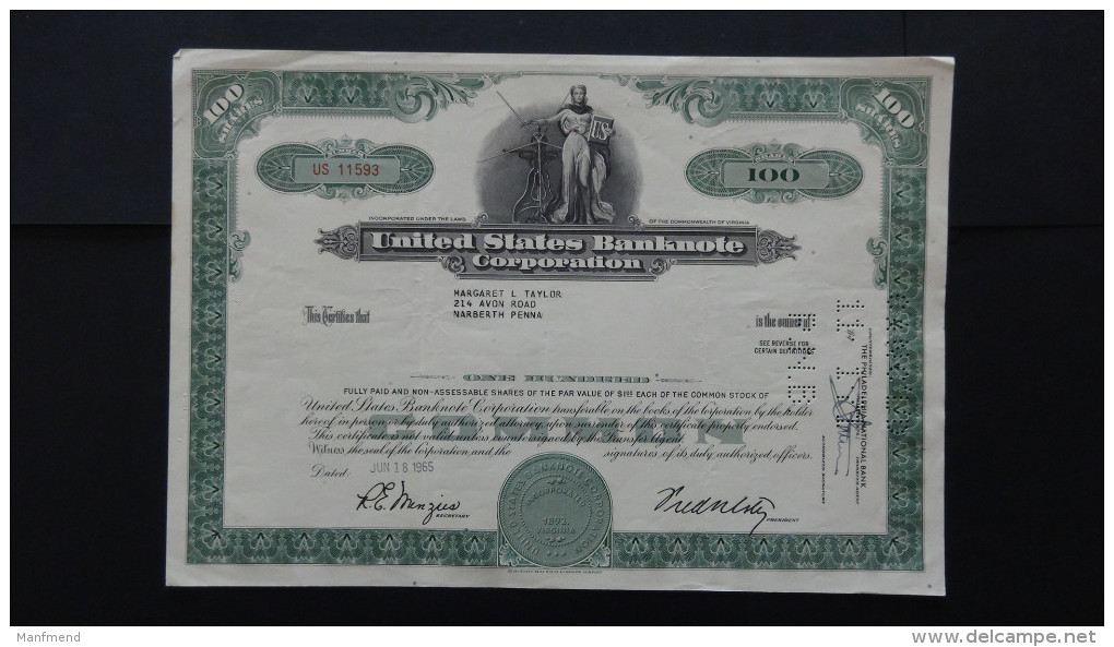 USA - United States Banknote Corporation - Nr:US 11593/ 1965 - 100 Shares - Look Scans - S - V