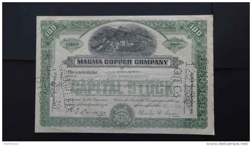 USA - Magma Copper Company - Nr:C35546/ 1938 - 100 Shares - Look Scans - Mijnen