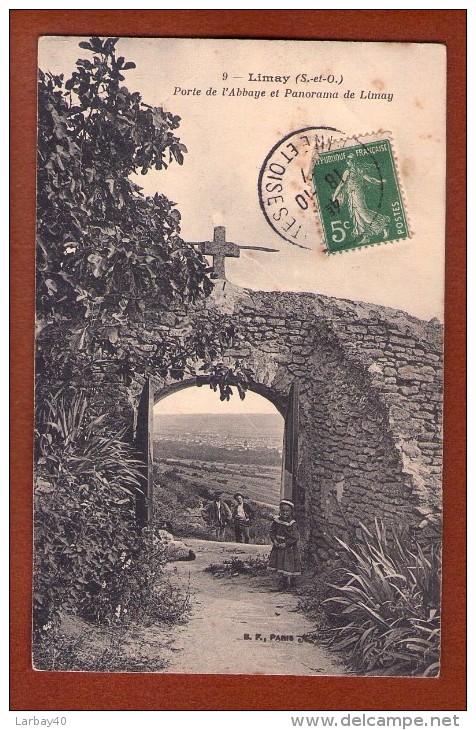 1 Cpa  Limay (S.et.O.) Porte De L'Abbaye Et Panorama De Limay - Limay