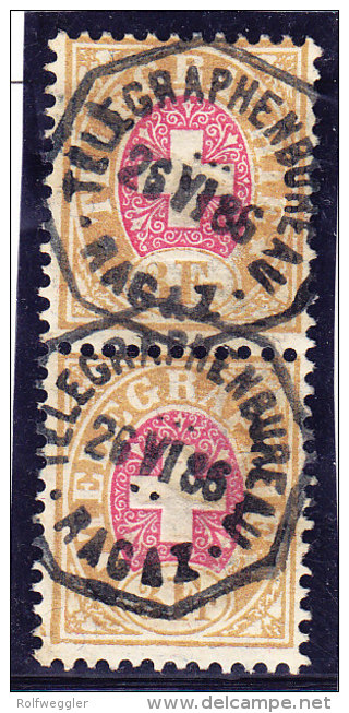 Heimat SG RAGAZ Telegraphenbureau 25.6.1886 Auf  Senkrechtes Paar 3Fr. Telegraphen Marke #18 - Télégraphe