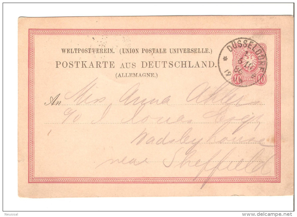 Entero Postal De Alemania Imperio Con Matasellos Dusseldorf - Autres & Non Classés