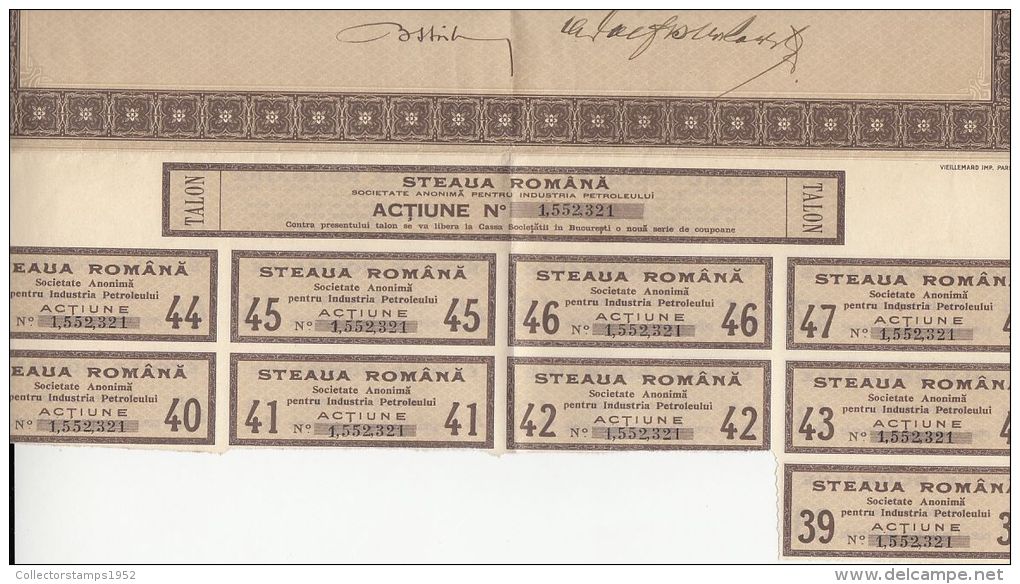 3781FM- ROMANIAN STAR- OIL COMPANY, SHARE OF 500 LEI, CUPONS, 1926, ROMANIA - Aardolie