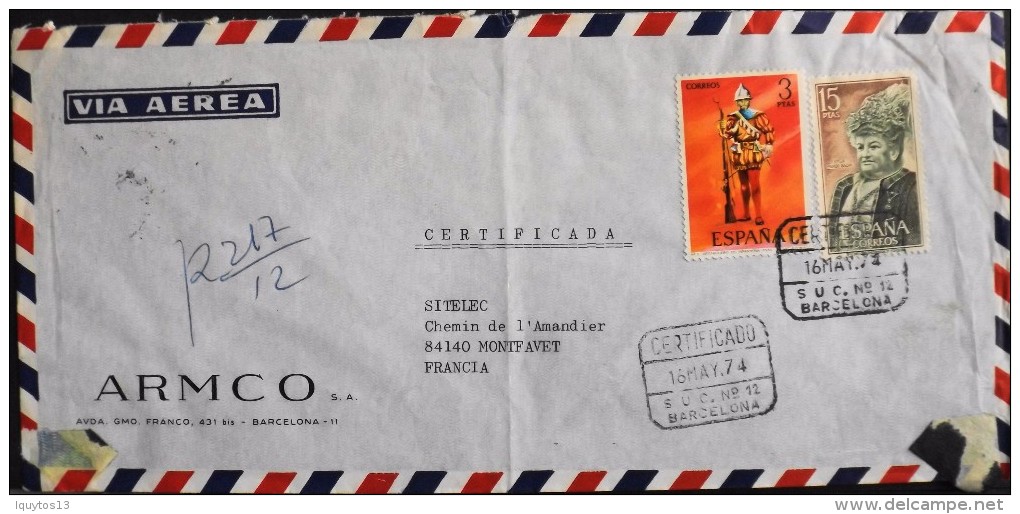 ESPAGNE 1974 - Lettre Par Avion De ARMCO à SITELEC - Barcelona Le 16.05.1974 - En L'état - - Storia Postale