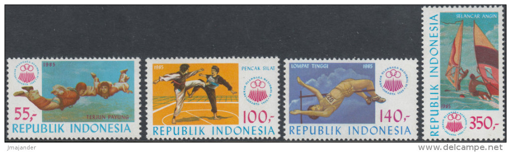 Indonesia 1985 National Sports Week, Jakarta, Parachuting, Sailing, High Jump. Mi 1177-1180 MNH - Indonesië