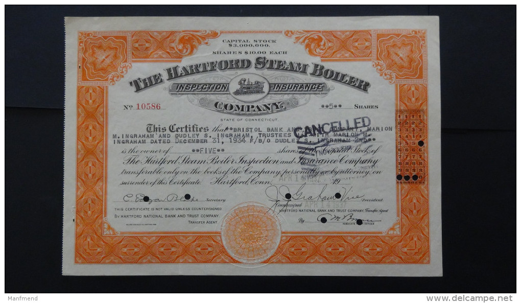 USA - The Hartford Stream Boiler Company - Nr:10586 / 1937 - 5 Shares - Look Scans - Bank & Versicherung