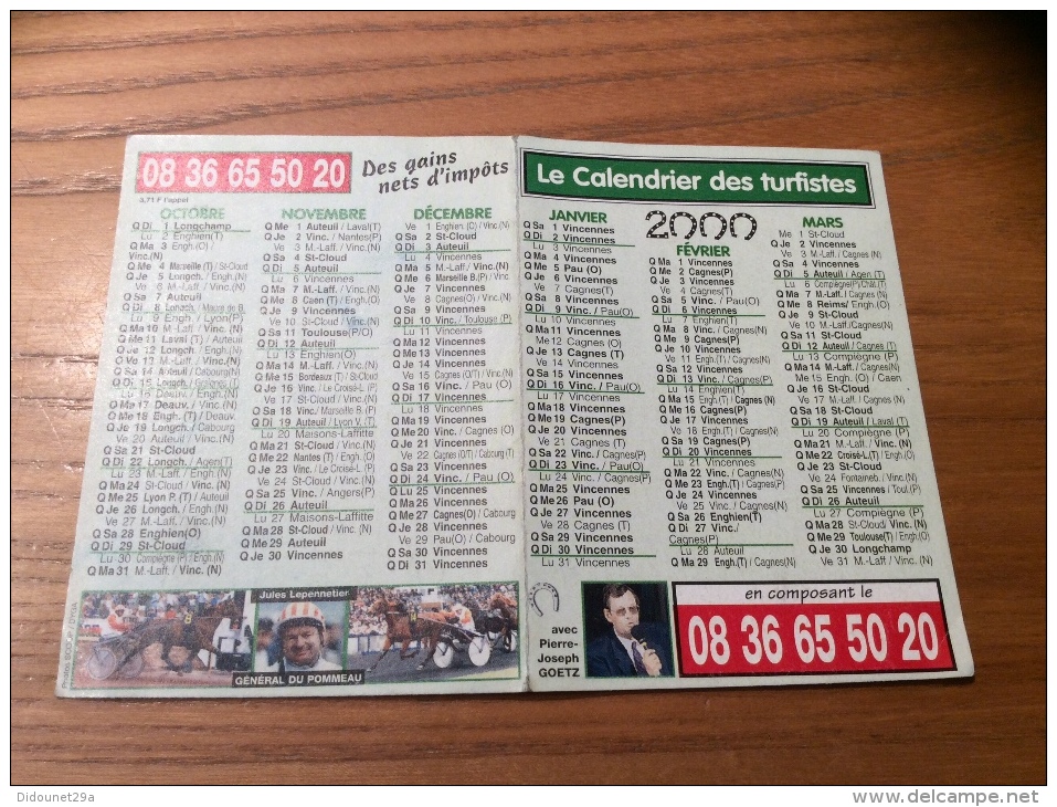 Calendrier 2000 "Le Calendrier Des Turfistes (TURF, Cheval)" (10,5x15cm) - Formato Piccolo : 1991-00