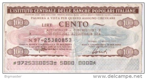 Mini Assegno Istituto Centrale Delle Banche Popolari Italiane £ 100 - [10] Assegni E Miniassegni