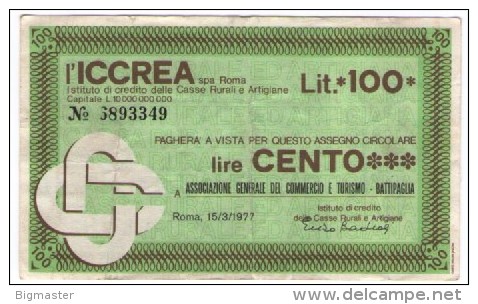 Mini Assegno ICCREA £ 100 - [10] Cheques Y Mini-cheques