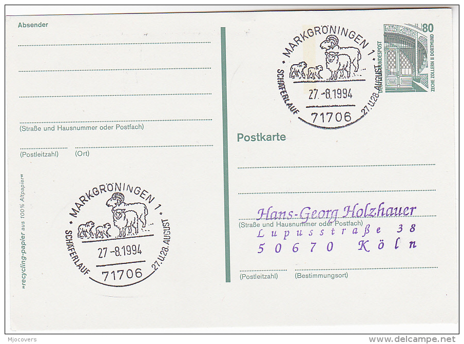 1992 Markgroningen GERMANY COVER Illus SHEEP SHEPHERD FESTIVAL EVENT Pmk Postal STATIONERY Card - Farm