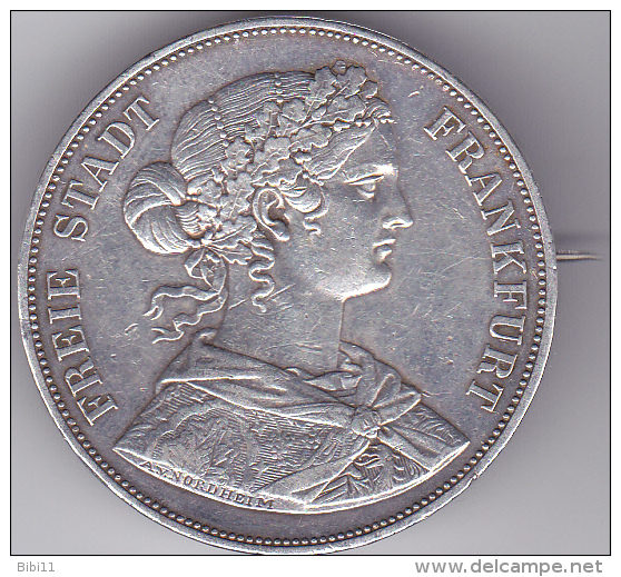 Frankfurt. 2 (zwei) Thaler 1862 , Argent , KM# 365, Malheureusement Monté En Broche - Taler Et Doppeltaler