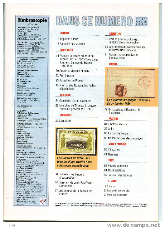 Timbroscopie N.175 Janvier 2000,l'an 1000,2000,Crète,monarchie Pologne,Sage,Espagne 1850 - French (from 1941)