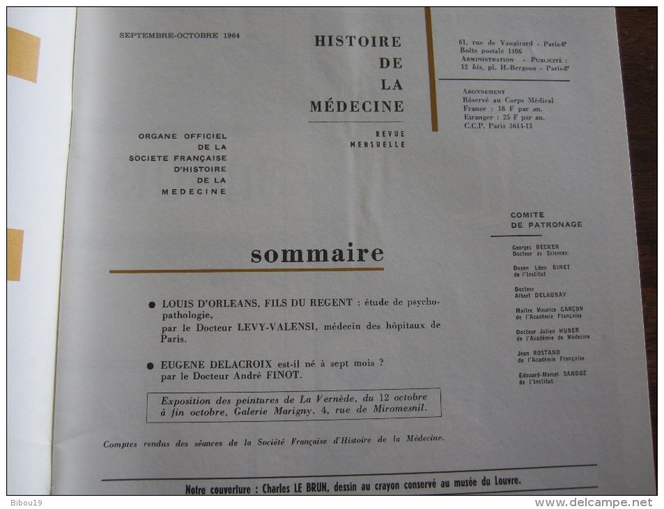 HISTOIRE DE LA MEDECINE SEPTEMBRE OCTOBRE 1964 - Medicina & Salud