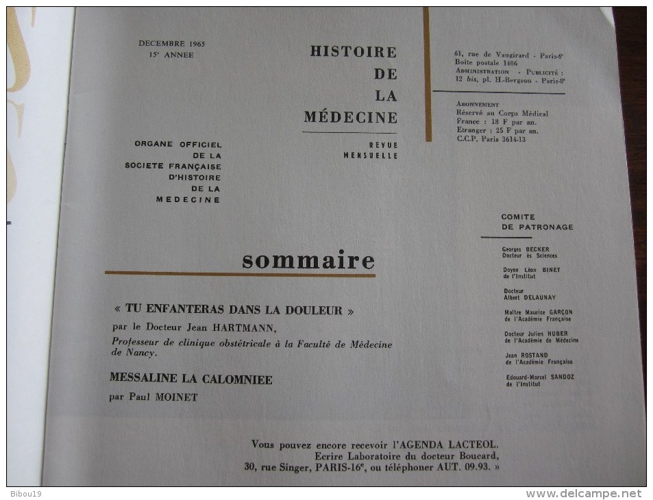 HISTOIRE DE LA MEDECINE ORGANE OFFICIEL DE SOCIETE FRANCAISE D HISTOIRE DE LA MEDECINE  DECEMBRE   1965 - Medicina & Salud