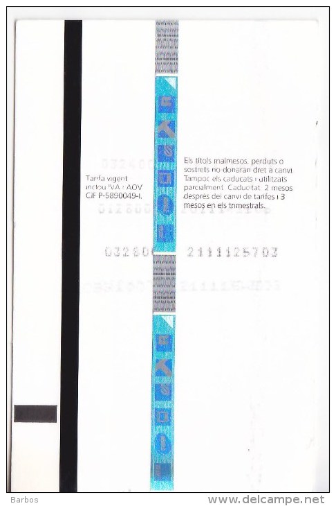 Spain , Barcelona   , Metro - Bus  - Autobus - Tram  Ticket  , 2015 - Europe