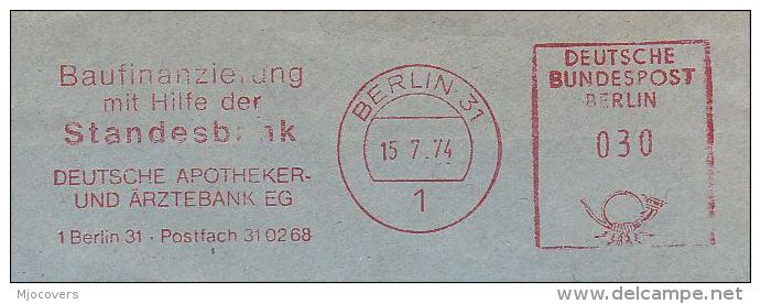 1974 WEST BERLIN Germany COVER METER Stamps SLOGAN  PHARMACY & DOCTORS BANK Health Medicine - Pharmazie