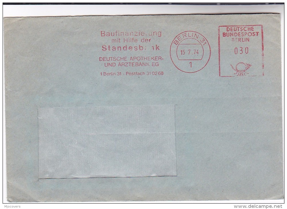 1974 WEST BERLIN Germany COVER METER Stamps SLOGAN  PHARMACY & DOCTORS BANK Health Medicine - Pharmazie