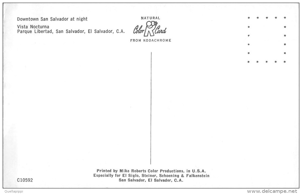 03896 "REPUBLICA DE EL SALVADOR C.A. - DOWNTOWN SAN SALVADOR AT NICHT - VISTA NOCTURNA PARQUE LIBERTAD" CART. NON  SPED. - El Salvador