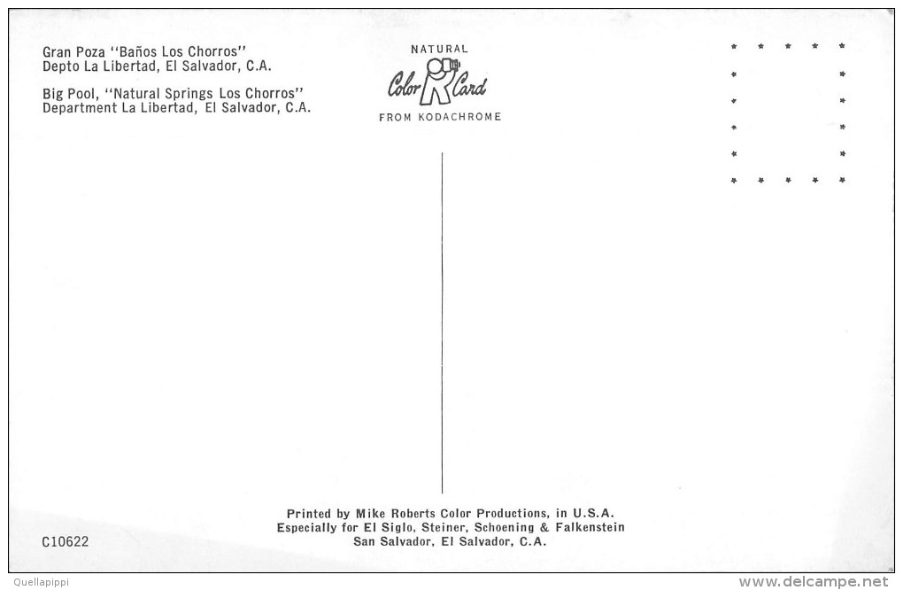 03902 "REPUBLICA DE EL SALVADOR C.A. - GRAN POZA - BANOS LOS CHORROS - DEPTO LA LIBERTAD"  CART. NON  SPED. - El Salvador