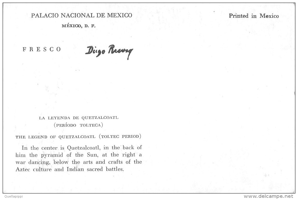 03903 "MEXICO - PALACIO NACIONAL - LA LEYENDA DE QUETZALCOATL" AFFRESCO MURALES DI DIEGO RIVERA. CART. NON  SPED. - Mexique