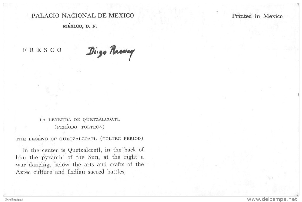 03903 "MEXICO - PALACIO NACIONAL - LA LEYENDA DE QUETZALCOATL" AFFRESCO MURALES DI DIEGO RIVERA. CART. NON  SPED. - Mexico