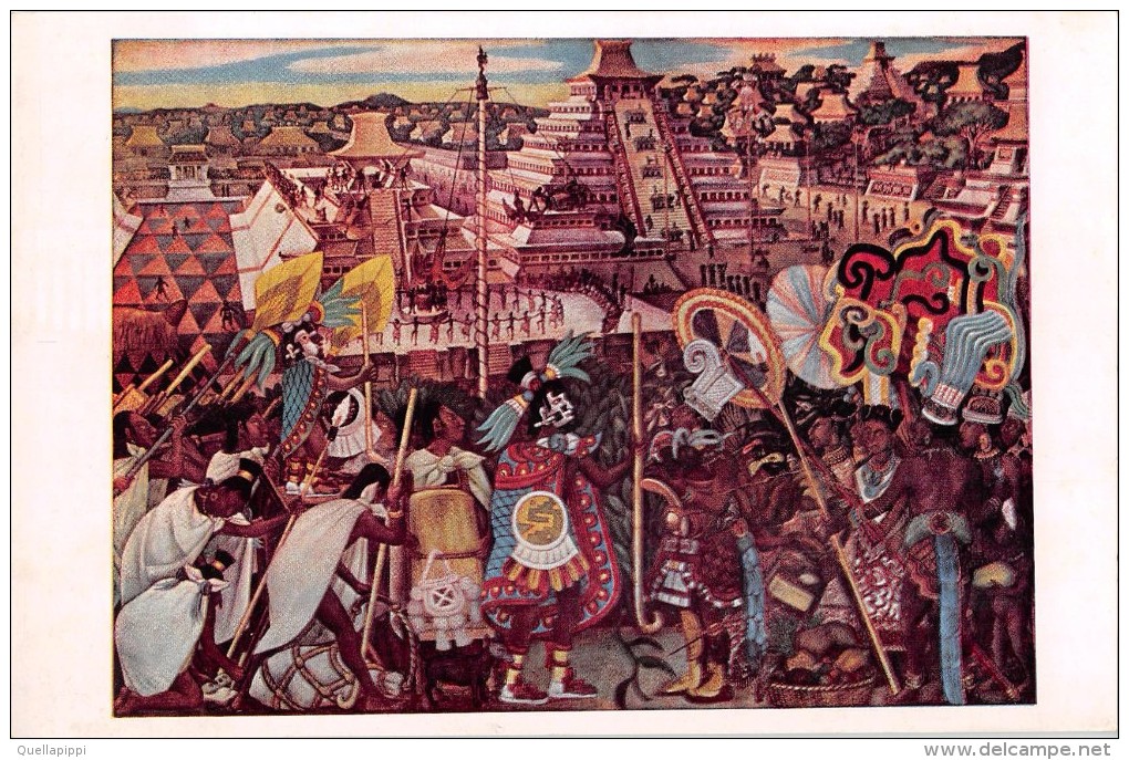 03905 "MEXICO - PALACIO NACIONAL - FIESTA DE XICOMECOATL EN PAPANTLA" AFFRESCO MURALES DI DIEGO RIVERA. CART. NON  SPED. - Mexique