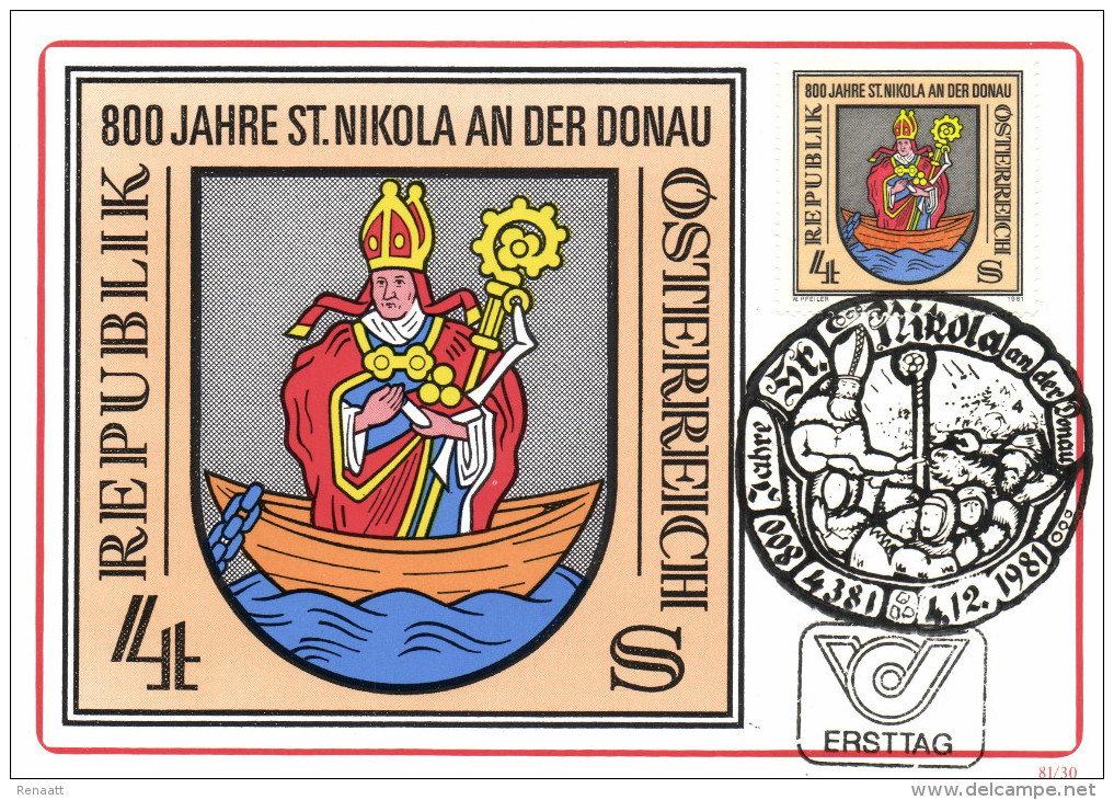 Austria 1981 Mi. 1693 MC CM Maximum Card, Sankt Nikola An Der Donau, Saint Nicholas, Children´s Feast - Contes, Fables & Légendes