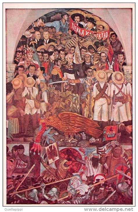 03909 "MEXICO-PALACIO NACIONAL-THE INDEPENDENCE WAR OF MEXICO 1810" AFFRESCO MURALES DI DIEGO RIVERA. CART. NON  SPED. - Mexique