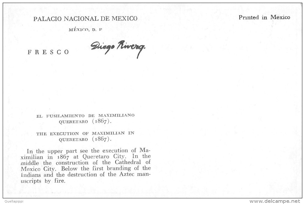03910 "MEXICO-PALACIO NACIONAL-THE EXECUTION OF MAXIMILIAN IN QUERETARO 1867"  MURALES DI DIEGO RIVERA. CART NON  SPED - Mexique