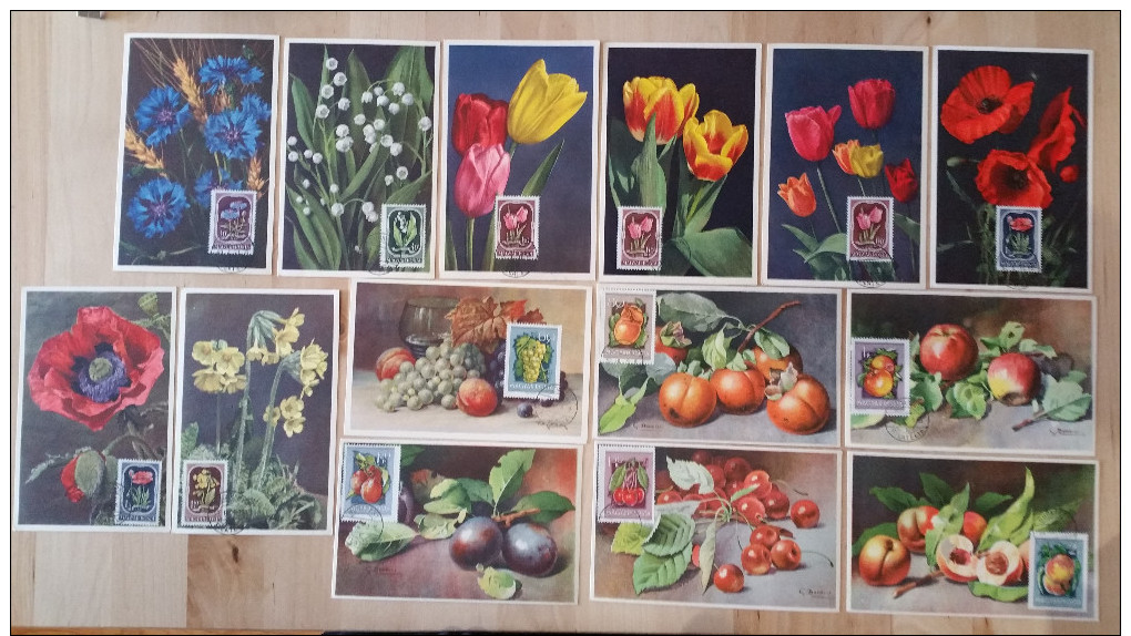 HONGRIE 14 CARTES CARTE MAXIMUM CARD FLEURS 1952 FRUITS 1954 /FREE SHIPPING REGISTERED - Tarjetas – Máximo