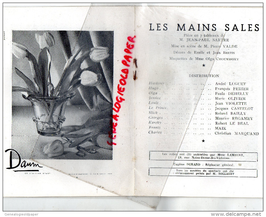 PROGRAMME THEATRE ANTOINE- SIMONE BERRIAU- DESSIN TOULOUSE LAUTREC- LES MAINS SALES -SARTRE- LUGUET-PERIER-