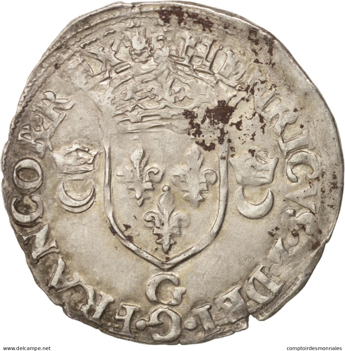 Monnaie, France, Douzain Aux Croissants, 1550, Poitiers, TTB, Billon - 1547-1559 Henri II