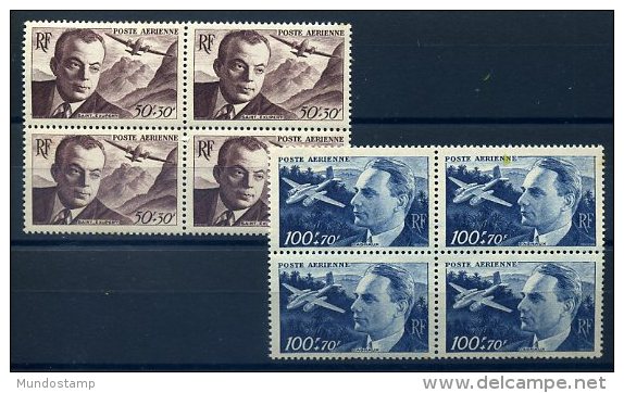 FRANCE POSTE AERIENNE 1947 N° 21/22 BLOCS DE 4 ** MNH - 1927-1959 Mint/hinged