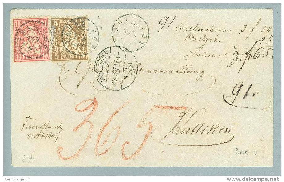 Heimat ZH Trüllikon 1871-10-13 Zwergstempel Auf NN-Brief Nach Truttikon Zu#30+38 Sitz. - Lettres & Documents