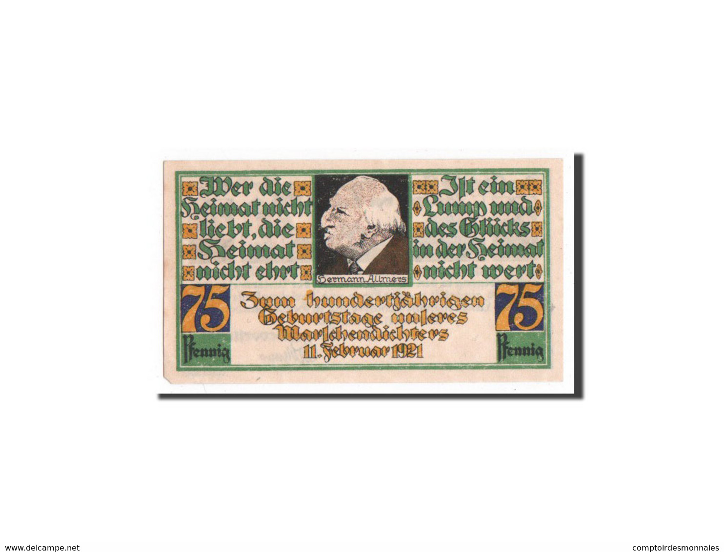 Billet, Allemagne, Stotel, 75 Pfennig, Personnage, 1921, 1921-02-11, NEUF - Otros & Sin Clasificación