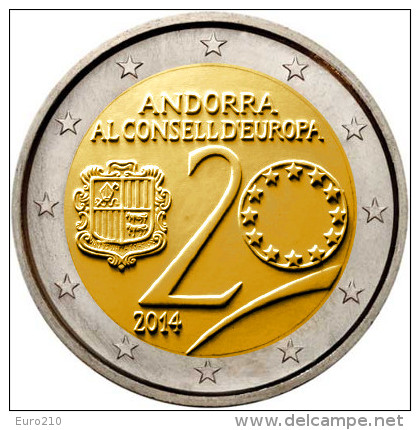 ANDORRA - 2 Euro 2014 - 20° Anniv. Ingresso Di Andorra Nel Consiglio Europeo - Andorra