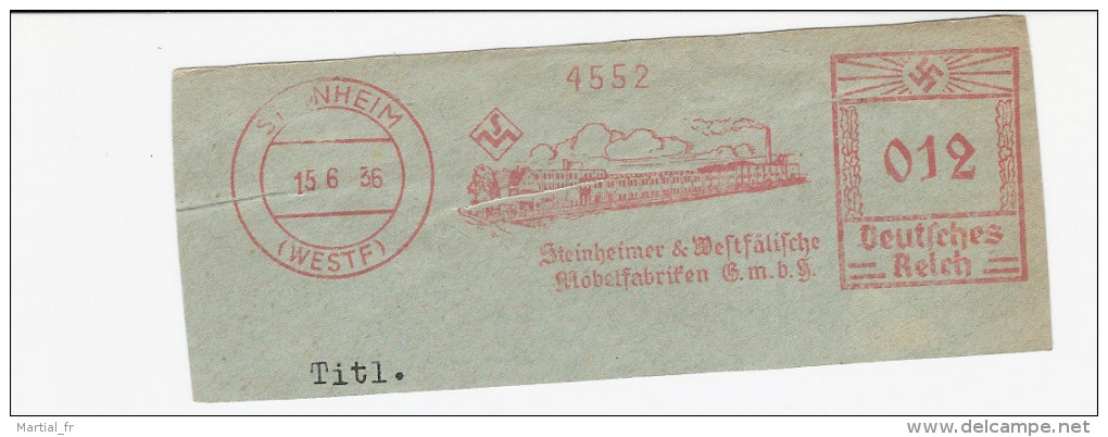 EMA ALLEMAGNE DEUTSCHLAND GERMANY AFS MEUBLE Möbel MEUBELE Steinheim Cheminee Schornstein Westfahlen 1936 POLLUTION - Polucion