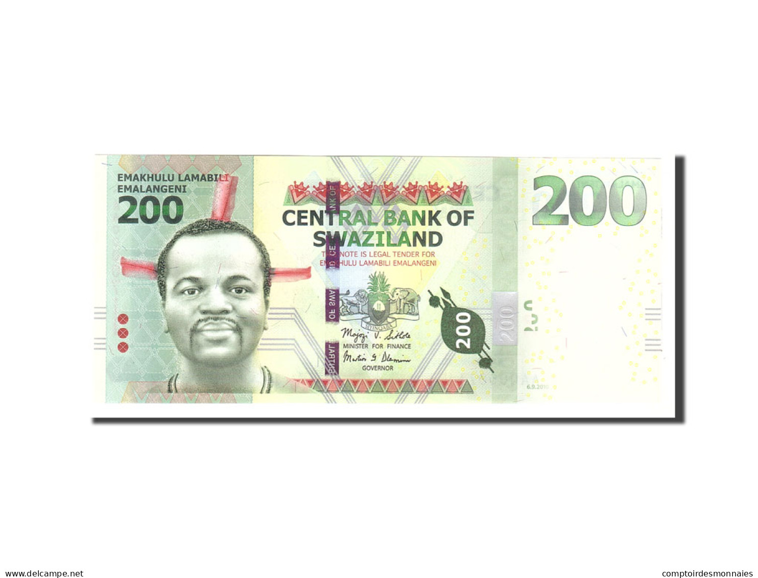 Billet, Swaziland, 200 Emalangeni, 2010, 2010-09-06, KM:40a, NEUF - Swaziland