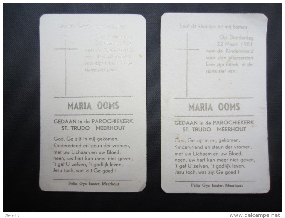 2 X NAISSANCE (M1603) MARIA OOMS  (2 Vues) MEERHOUT 22/03/1951 Illust. Zandrino - Birth & Baptism