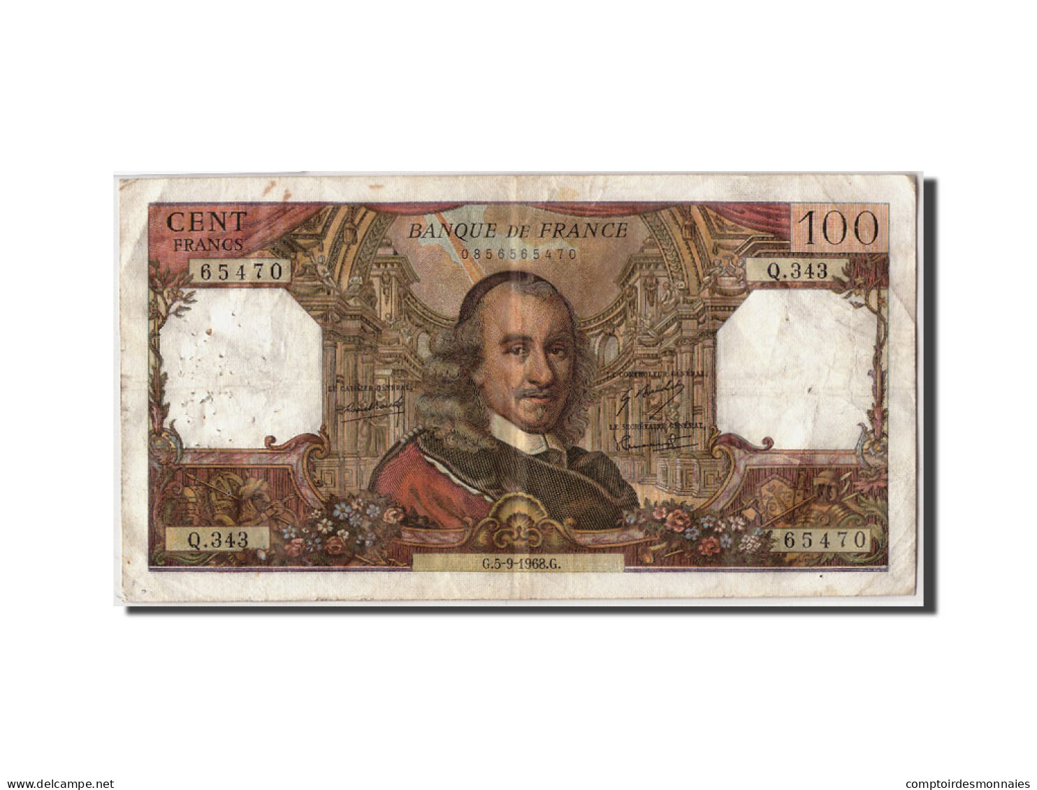 Billet, France, 100 Francs, 100 F 1964-1979 ''Corneille'', 1968, 1968-09-05, TB - 100 F 1964-1979 ''Corneille''