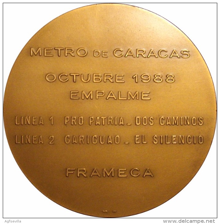 VENEZUELA. MEDALLA DEL METRO CARACAS EMPALME LÍNEAS 1 Y 2. 1.988. MÈDAILLE. MEDAL - Profesionales / De Sociedad