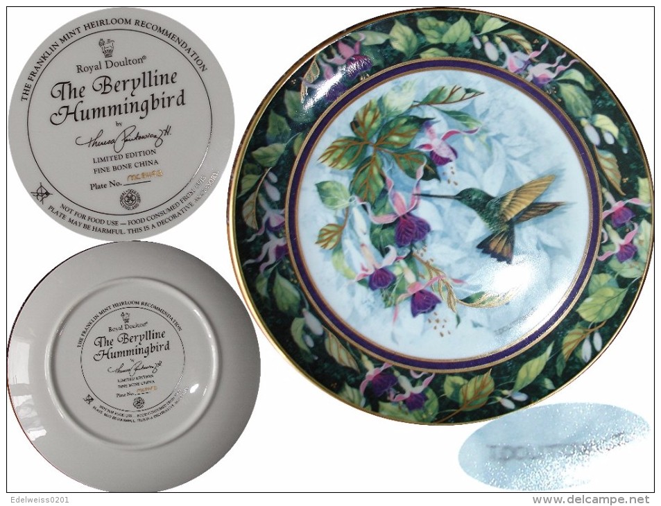 ASSIETTE FRANKLIN MINT SIGNÉE & NUMÉROTÉE/DÉCOR OR*PORCELAINE ROYAL DOULTON*FUSHIAS & OISEAU COLIBRI N° 1 - Royal Doulton