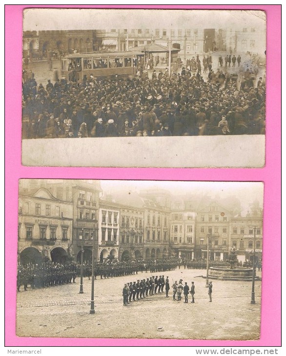 SOUVENIR DU 14 JUILLET EN SILESIE. MILITAIRES. KIOSQUE. TRAMWAY. Carte Photo. - Other & Unclassified