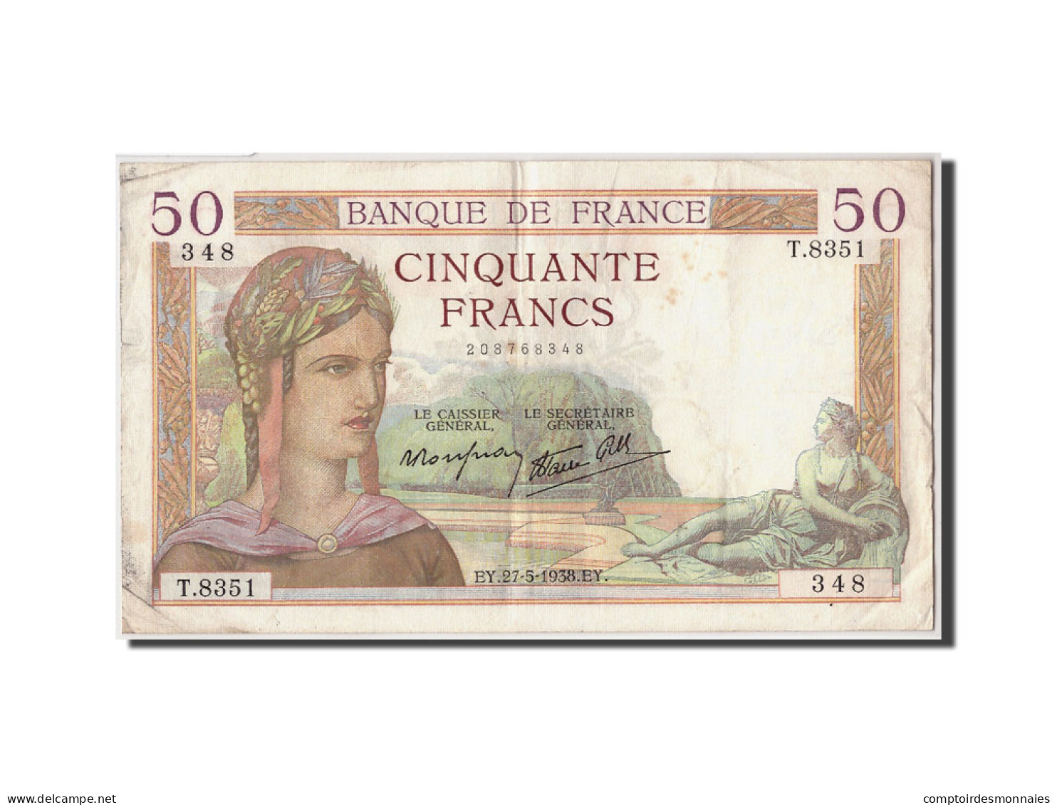 Billet, France, 50 Francs, 50 F 1934-1940 ''Cérès'', 1938, 1938-05-27, TB+ - 50 F 1934-1940 ''Cérès''