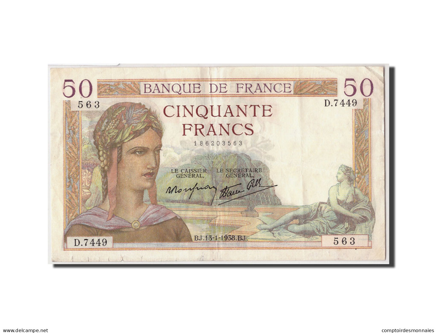 Billet, France, 50 Francs, 50 F 1934-1940 ''Cérès'', 1938, 1938-01-13, TB+ - 50 F 1934-1940 ''Cérès''