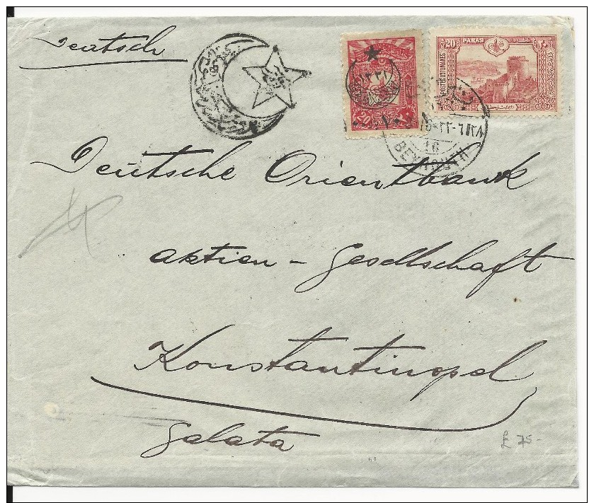 LIBAN - 1916 - PERIODE TURQUE - ENVELOPPE Avec CENSURE De BEYROUTH Pour CONSTANTINOPLE - Liban