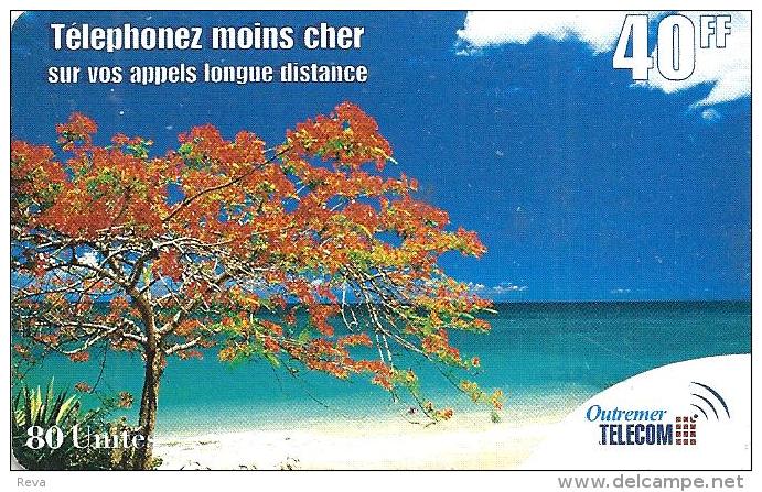 FRENCH ANTILLES  GUADELOUPE ETC 40 FR-80U  FLAMBOYANT ON THE BEACH REV TYPE MATT ANTF OT3a READ DESCRIPTION CAREFULLY !! - Antillas (Francesas)