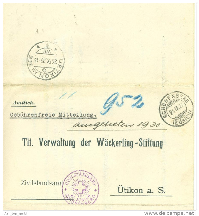 Heimat ZH  Uetikon A.See 1926-09-23 Portofreiheitsb. Paar Zu#8 Gr#824 200 Marken Ausg.! - Portofreiheit