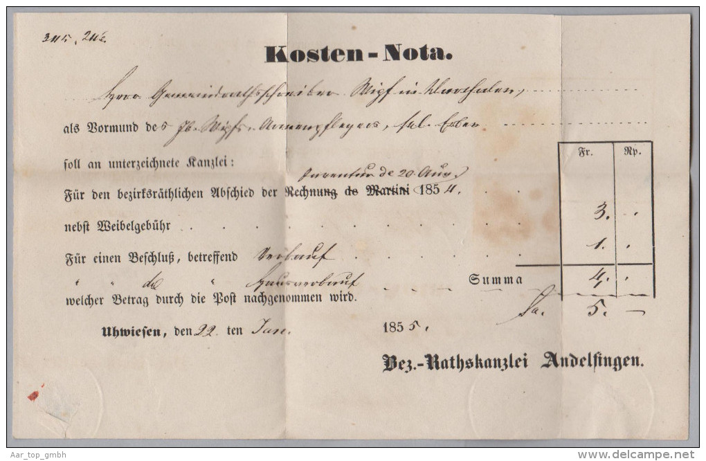 Heimat ZH UHWIESEN 1855-01-22 Strubel 15Rp Auf Amtsbrief - Storia Postale